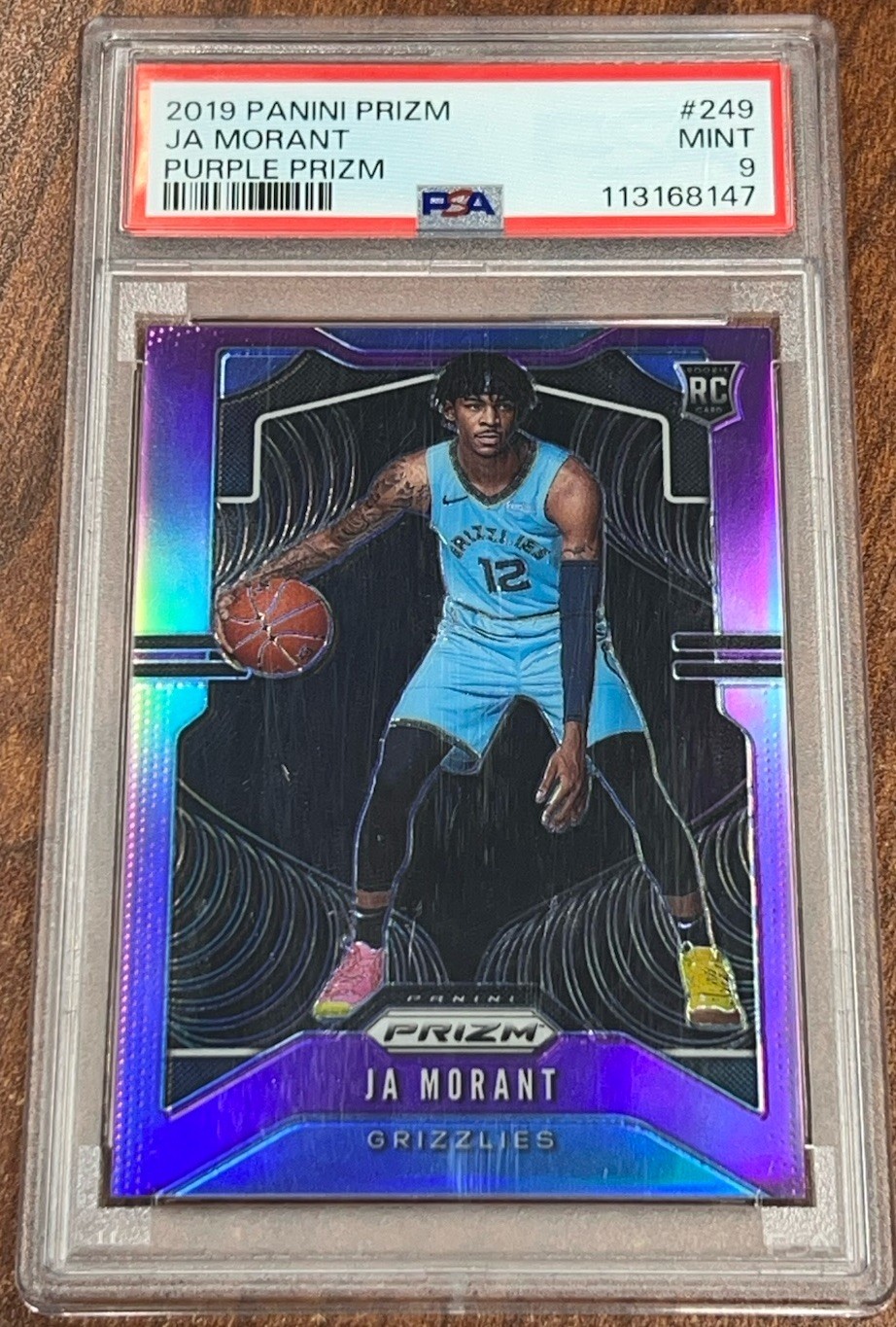 2019 Panini Purple Prizm #249 Ja Morant Grizzlies RC Rookie /75 PSA 9 MINT