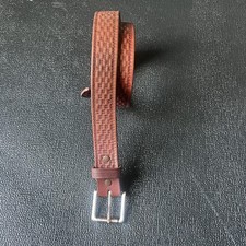 Amish Made Hand Tooled Leather Belt sz 50 Bro...