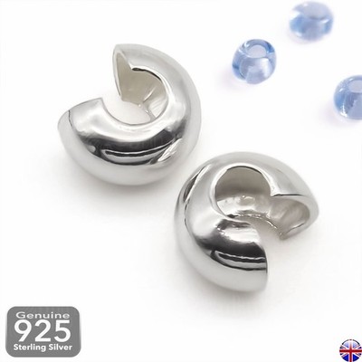 925 Sterlingsilber Quetschperlen Abdeckungen 3 mm 4 mm Fundstücke für Schmuckherstellung UK