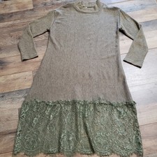 Lace Scalloped Hem Green Midi Length Straight Sweater Dress
