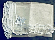 VTG Handmade 50-60 s Nylon Netting with Blue Satin Ribbon Trim Crib Cover Veil
