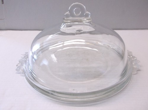 Vintage Art Deco Clear Glass 11 1/2" diam. Pie/ Cake Saver w/ Frosted Handles - Picture 14 of 14