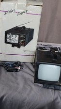 5 Portable CRT Black White TV AM/FM Radio 3-Way Power Vtg Model TV5 W BOX a