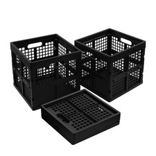 3 PCS 18L Black Plastic Stackable Utility Crate Collapsible Square Milk Crate