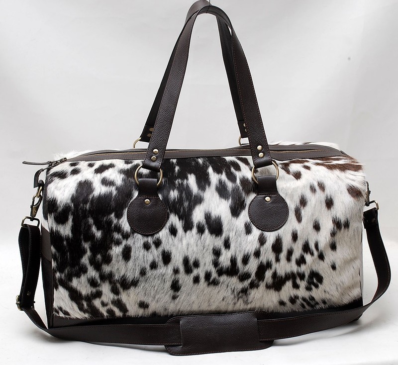 100% Natural COWHIDE Duffel Bag Hair On Leather TRAVEL Bag Luggage Bag SA-8509