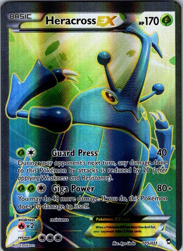 Pokemon Heracross EX (Full Art) 105/111 Furious Fists Holo NM