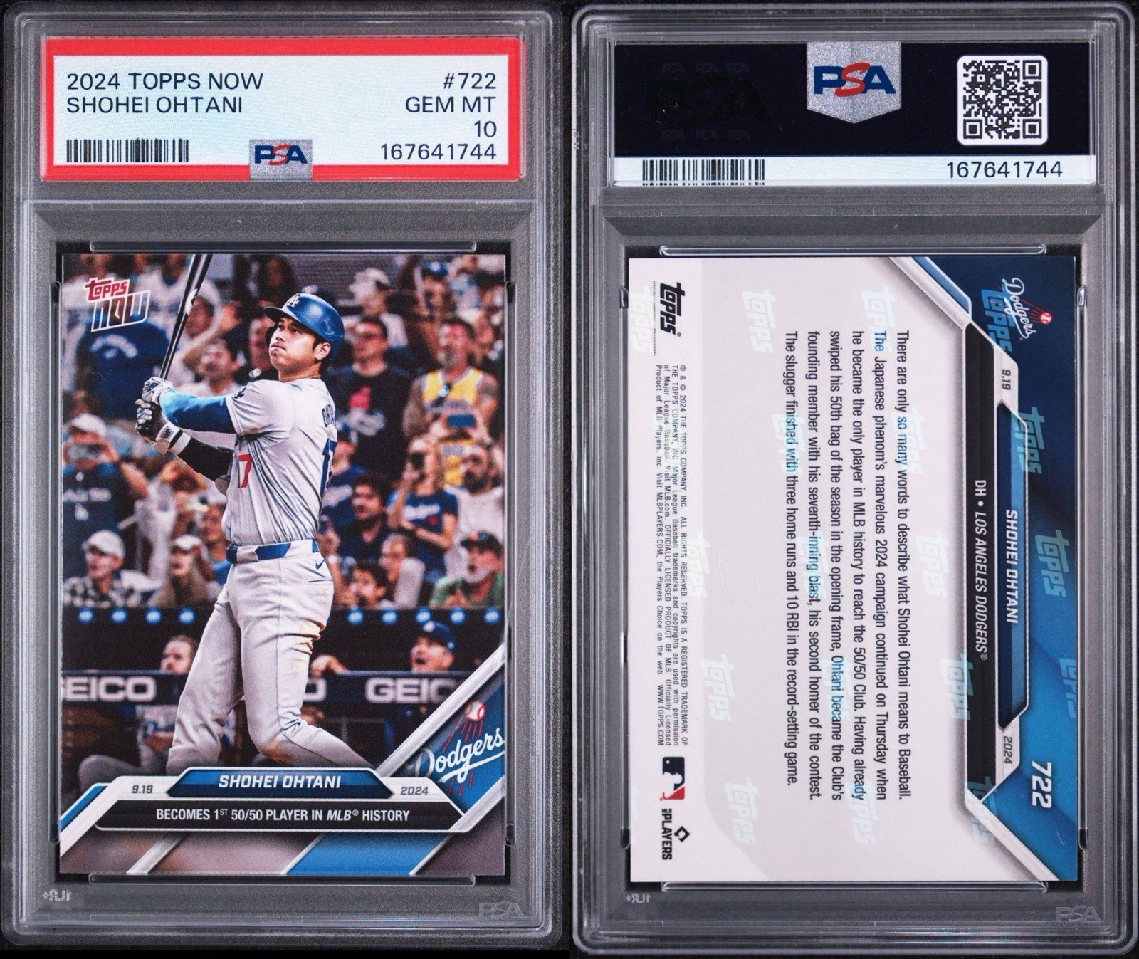 2024 Topps Now Shohei Ohtani #722 First 50/50 Player In History PSA 10 Qty Avail view 5