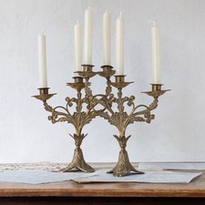Paar Antike Messing Kerzenleuchter Art Nouveau Franz&ouml;sische Kandelaber um 1900