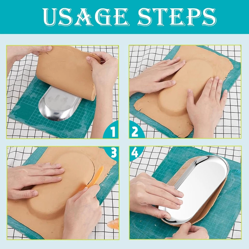 3 Pezzi Stampo per Ceramica Ovale Strumenti per Ceramica Stampi in Acciaio Inox - Immagine 3 di 4