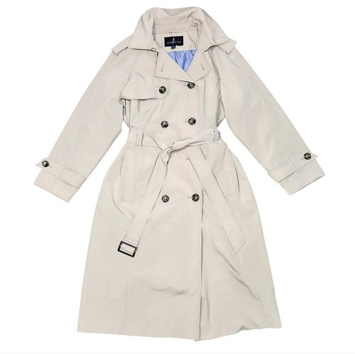 London Fog Trench Coat Womens Belted Double Breasted Belt Khaki Tan Satin 0X 1X