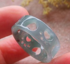 Video Certified Icy Green Natural A JADE Jadeite Heart RING USA. 9    694826 AS