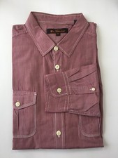 Ben Sherman Men Long Sleeve Dress Shirt Red White Stripe XL Cotton