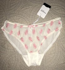 New Panache Two Tone Lace Brief Mesh Panty Panties 5065 Off White Pink NWT