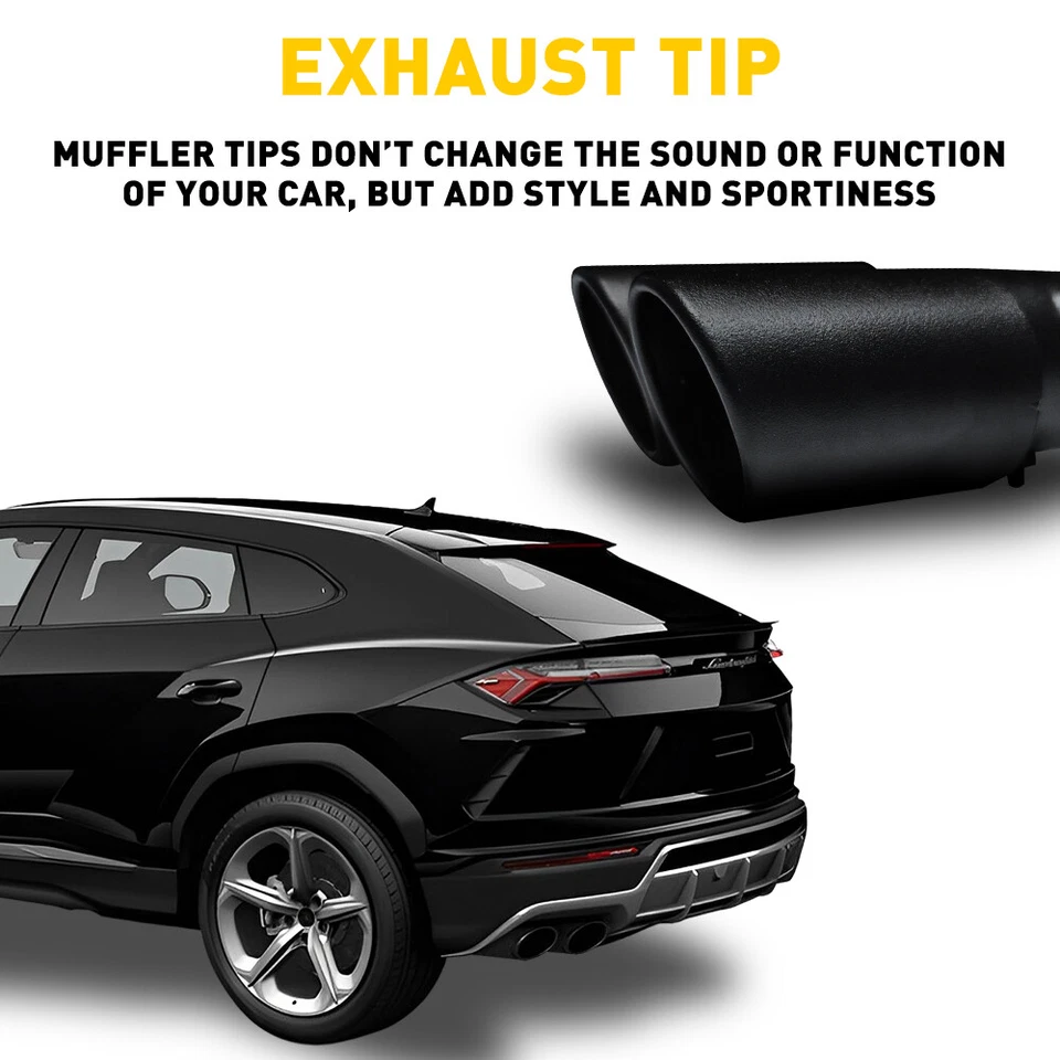 Punta de silenciador de cola de punta de escape de doble salida negra para kit de acero inoxidable de 1,4"-2,5" Foto 3 de 4