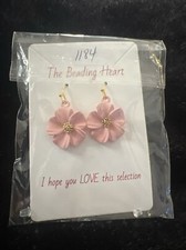 Fashion Flower Earrings, Dangle Hook, Pink W/ Gold Center  Hook