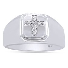 Mens Cross Engagement Band Ring Natural Round Diamond in 925 Sterling Silver