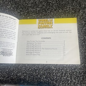 Wheel of Fortune NES Nintendo Family Edition Game Cartridge Instruction Booklet