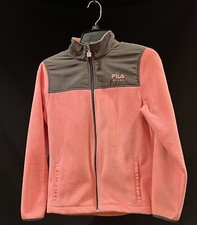 Fila Sport, Girls Full Zip Long Sleeve Fleece Jacket, Gray  Pink, Size L 14 