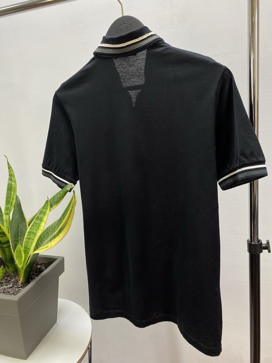 Prada Polo Zip Pocket Logo T-shirt Men Size S Black Made In