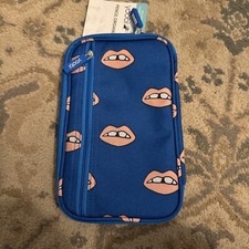 Yoobi Pencil Organizer Case Blue Pink Lips New Zippered Pockets