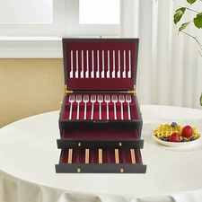 Wooden Silverware Chest, Silverware Storage Box, Silverware Case with Handle