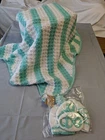 Mint Green And White Striped Pram Baby Blanket Set With Knitted Hat And Shoes