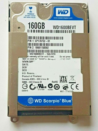 160 GB SATA Western Digital WD1600BEVT-16A23T0 5400RPM 8MB 2.5" interne HDD