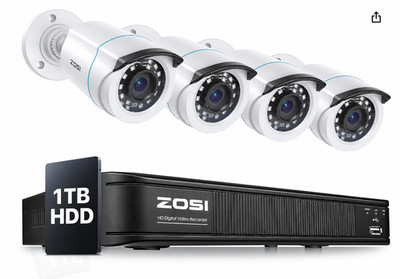 ZOSI 8CH 5MP-Lite DVR CCTV System - 4 × 2MP 1080p Kameras - 1TB HDD