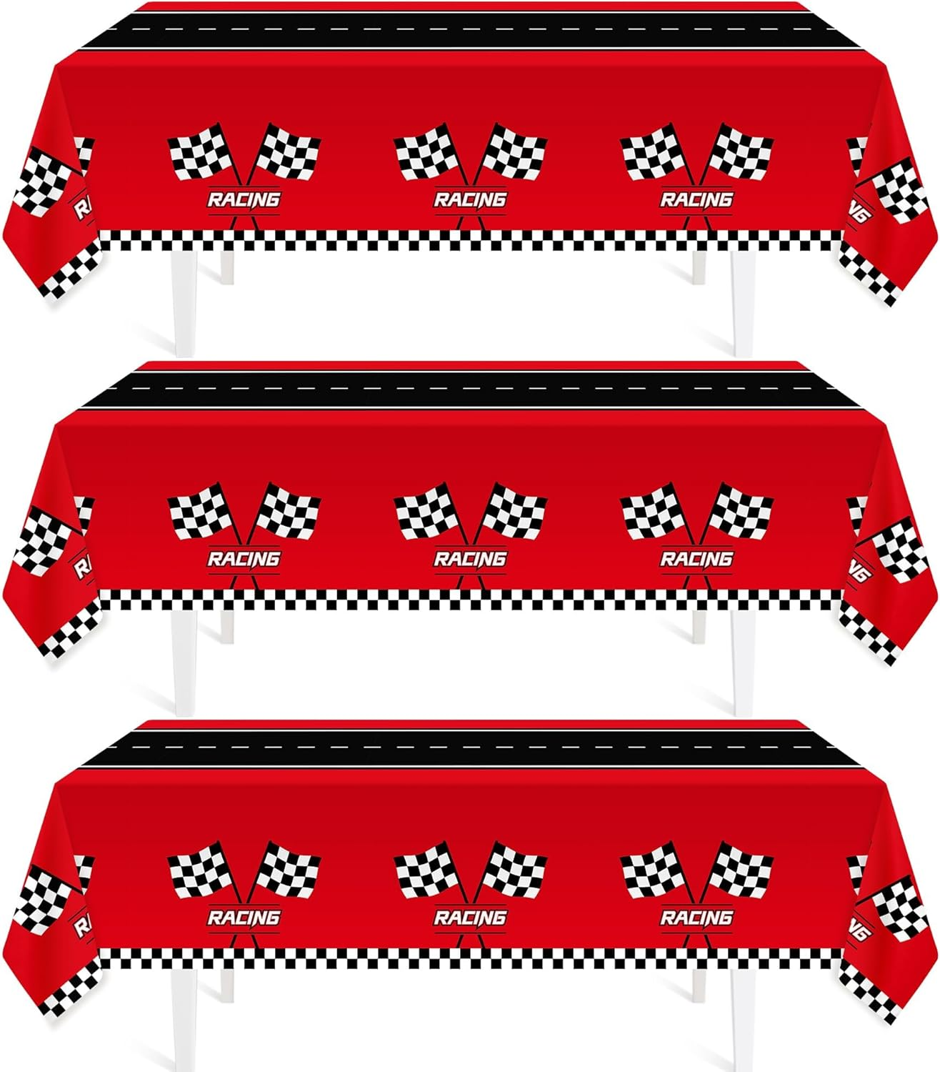 3Pcs Racing Car Plastic Tablecloth, Race Birthday Party Decorations, 54'' X 108'