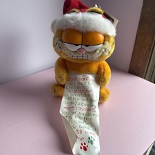 1981 Dakin Garfield Vintage Christmas Wish List 9  with Santa Hat Plush Tags