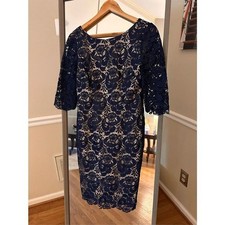 Eliza J Laced Formal/Cocktail/Party/Holiday Midi Dress Size 4 Blue