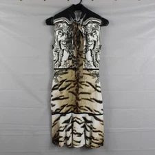 Roberto Cavalli Dress 38 Tie Neck Animal Print Sleeveless Crepe Cocktail Party