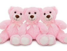 13" Pink Teddy Bear Plush Toy, Soft  Cuddly Teddy Bear Stuffed Animal w/ Bowtie