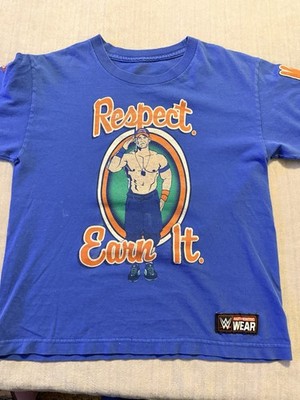 WWE John Cena Respect Earn It Never Give Up Youth Blue Graphic T Shirt M