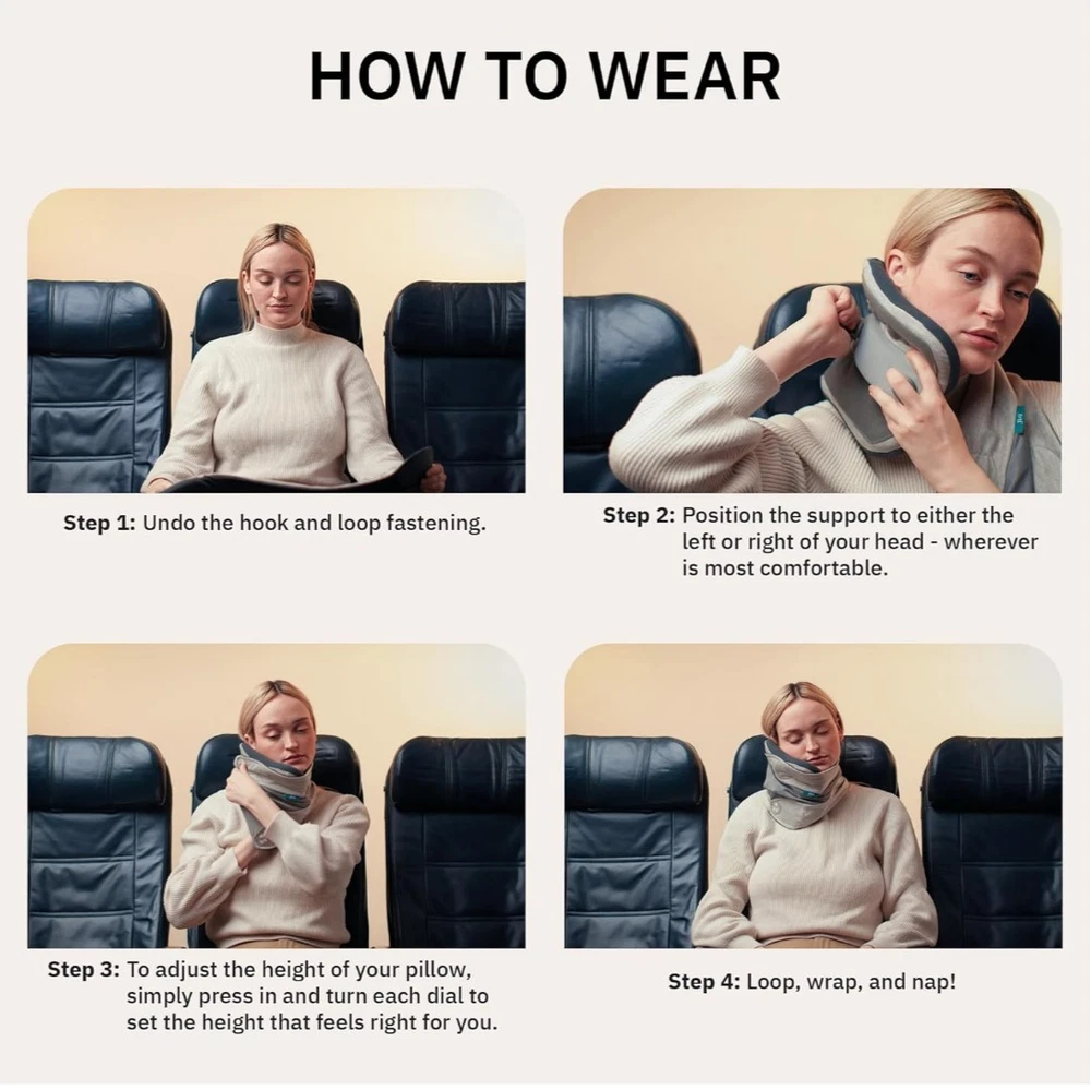 TRTL Travel Pillow Plus Adjustable Head Support for Airplane Comfort in Gray  