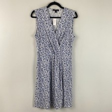 Banana Republic Knit Faux Wrap Dress Size Medium Blue White Floral Sleeveless