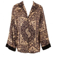 Johnny Was Boho Chic Ophelia Silk Blend Velvet Mix Large Pajama Shirt Top