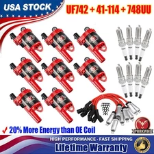 High Performance UF742 Ignition Coil & Spark Plug & Wire For Chevy GMC 5.3L 6.2L