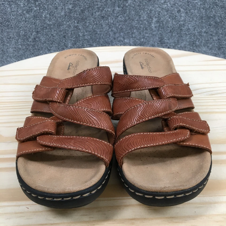 Clarks Sandals Women 8.5M Merliah Karli Slide Brown Slip On Wedge Heels 26158235 - Image 4 of 4