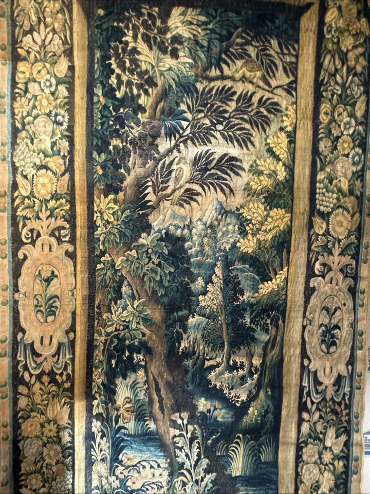 Tapiz francés Verdure 17c reproducción de fibra natural 9,75 pies de alto x 4,75 pies Foto 3 de 4