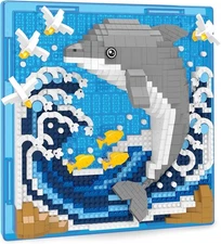 Dolphin Animal 3D Wall Art Micro Mini Building Blocks Set, Unique Home Wall... 