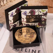 New Cosmetic Beauty Makeup Compact Mirror in Gold Flower Dance with Box