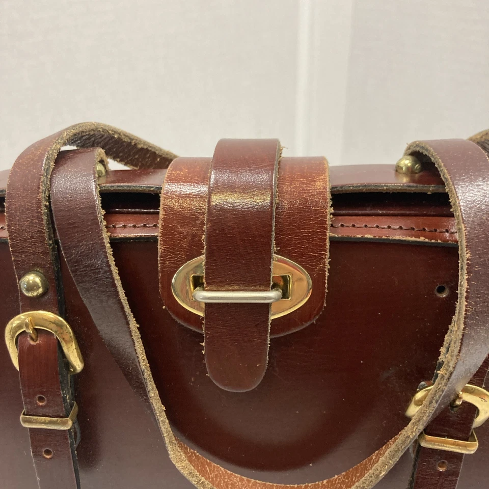 Rare Vtg 60s/70s Zenith Large Leather Satchel Doctor Bag Structured Handbag - Image 2 of 4