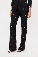 Alexander McQueen Black Appliquéd Novelty Flared Pants, Womens Sz IT 36 (US 0/2)