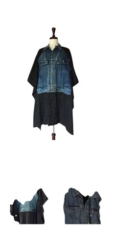 Free People Standard Form Black & White Stripe Denim Poncho(One Size) MRSP $268 - Picture 6 of 14