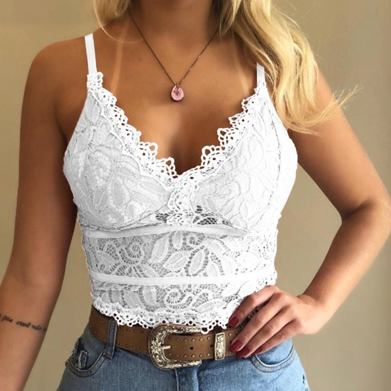 Womens Lace Floral Bralette Bralet Bra Bustier Crop Top Cami Tank Vest Camisole - Image 3 of 4