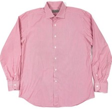 Canali 1934 Mens Dress Shirt Size 42 16.5 Pink Check Long Sleeve Made In Italy
