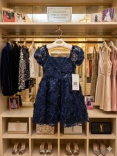 Rare Editions Navy Floral Sequin Party Dress w/Bubble Short Sleeves, S 5, NWT