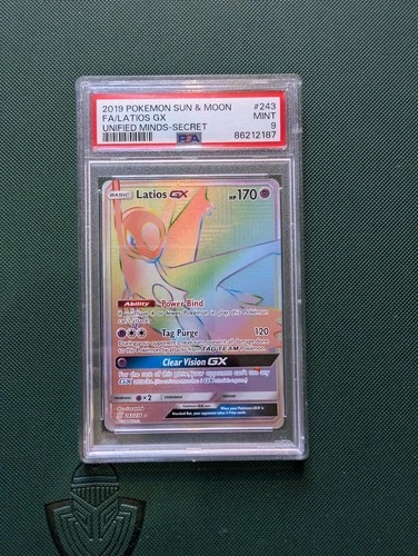Pokémon Latios GX PSA 9 Unified Minds #243/236 Secret Rare Rainbow Full Art