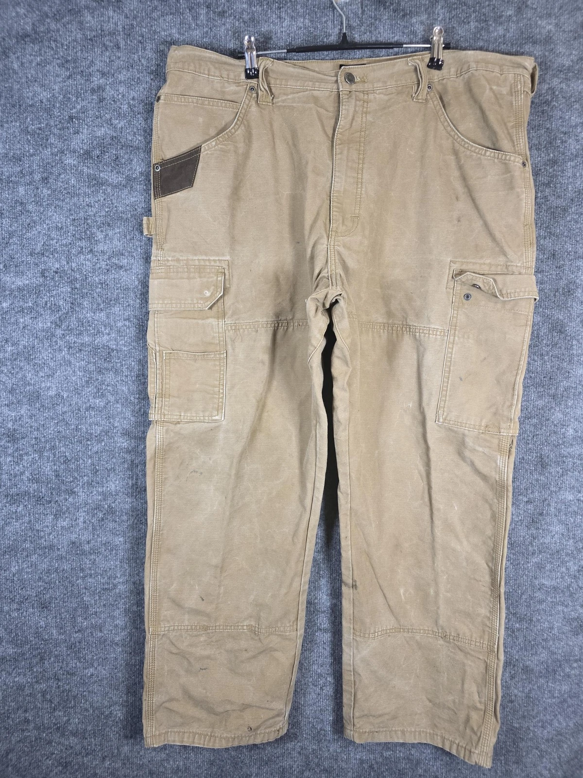 Wrangler Workwear Carpenter Cargo Pants Mens 42x30 Khaki Cotton Duck Utility